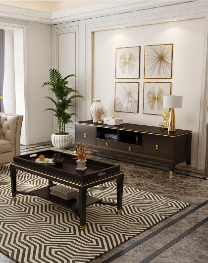 雷森曼现代美式轻奢实木茶几电视柜组合简约小户型别墅客厅欧式家具