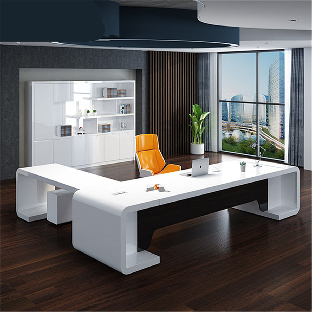 简约大气现代白色烤漆电脑桌大boss总裁经理桌椅组合大班台单人办公桌