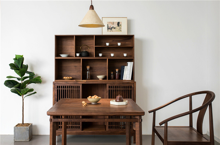 新中式实木餐边柜黑胡桃现代简约家具木樱桃木茶柜收纳储物柜