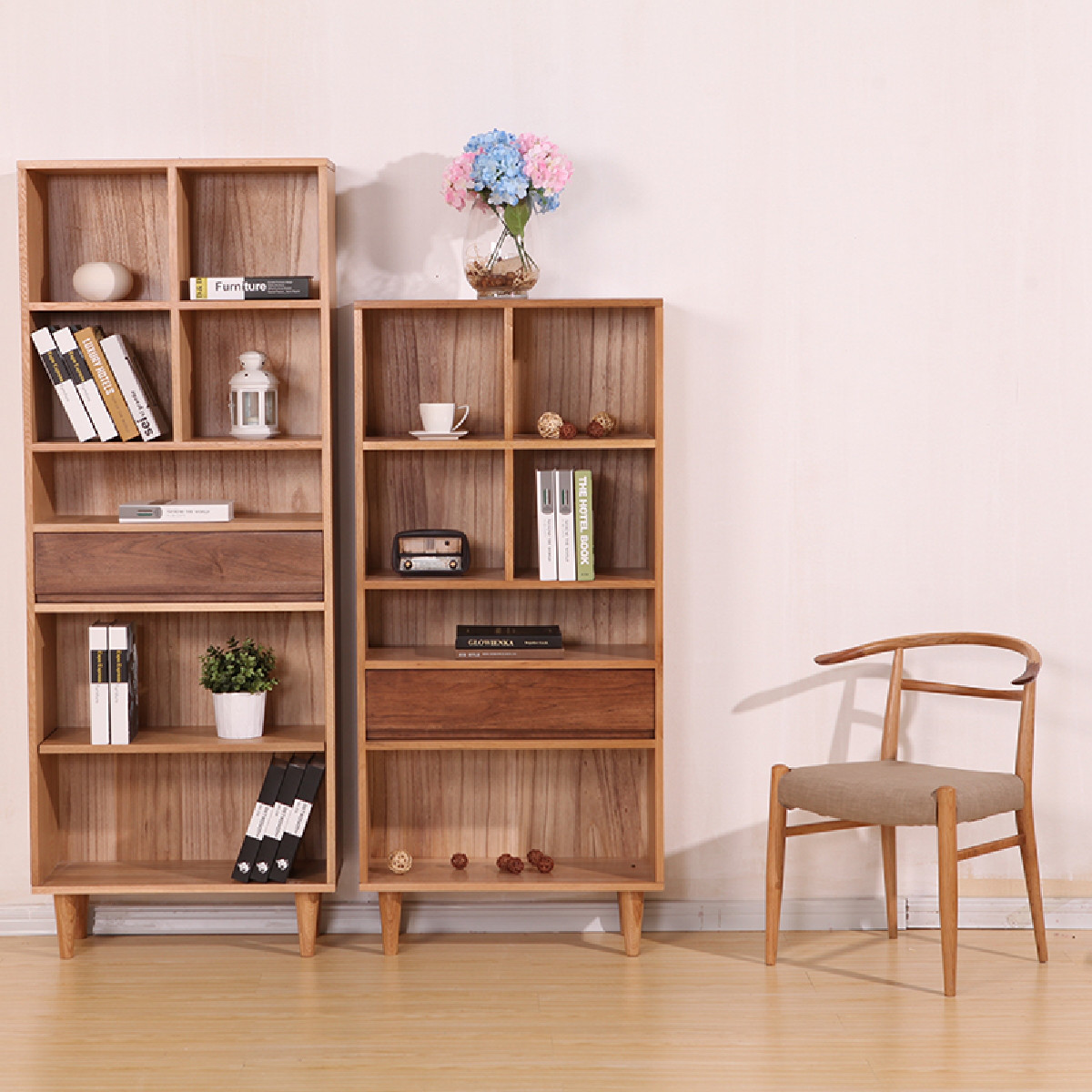 画尚黑胡桃木纯实木书柜日式全白橡木北欧书架 展示柜 置物架家具colo