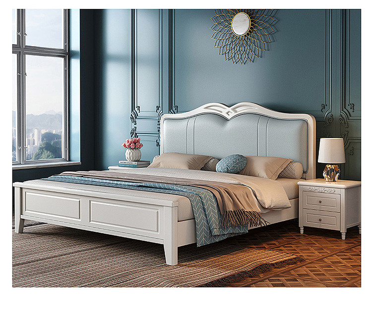 美式床实木床软包新式软靠床简约1.8米婚床双人床1.