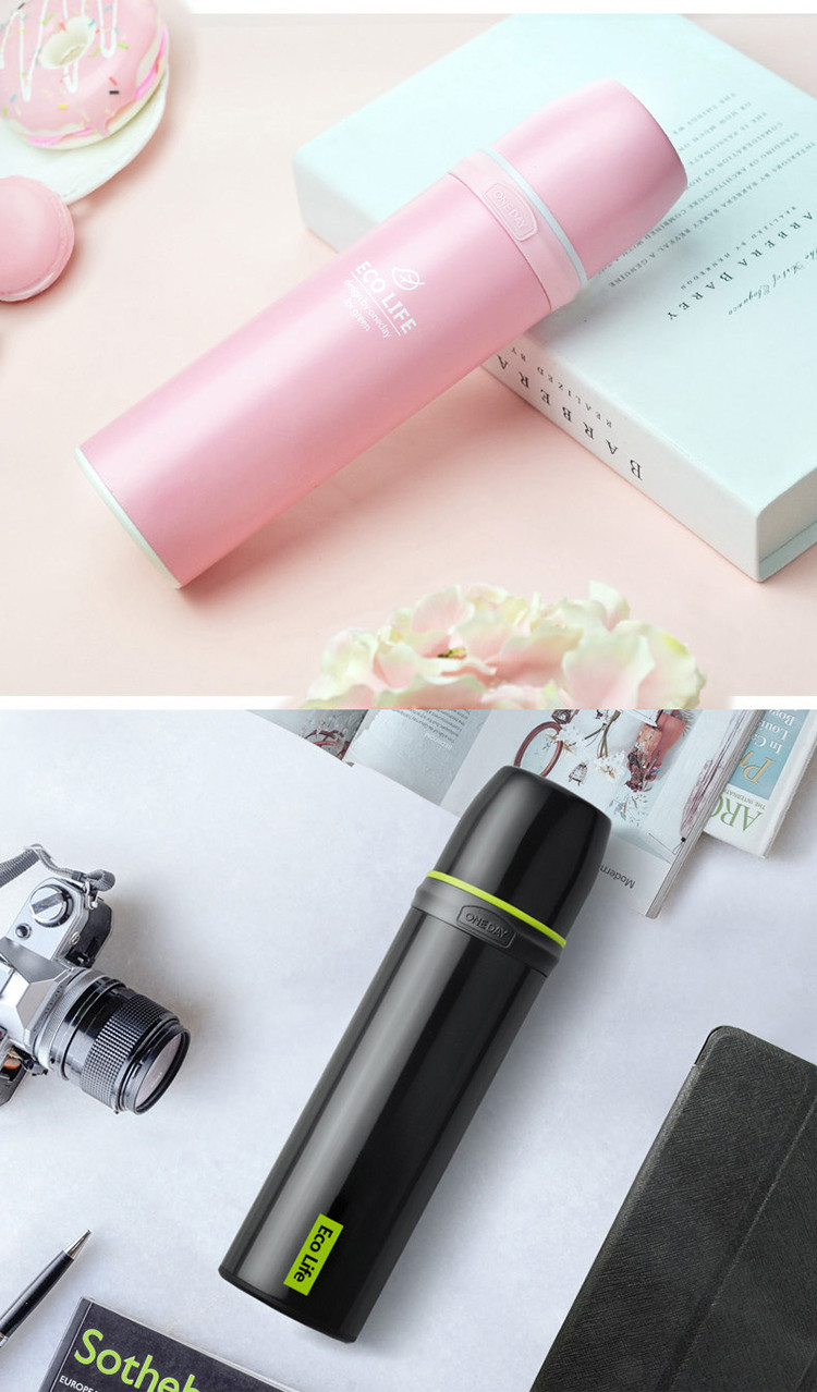 全网保温水杯带提绳子弹头创意简约双层不锈钢保温杯