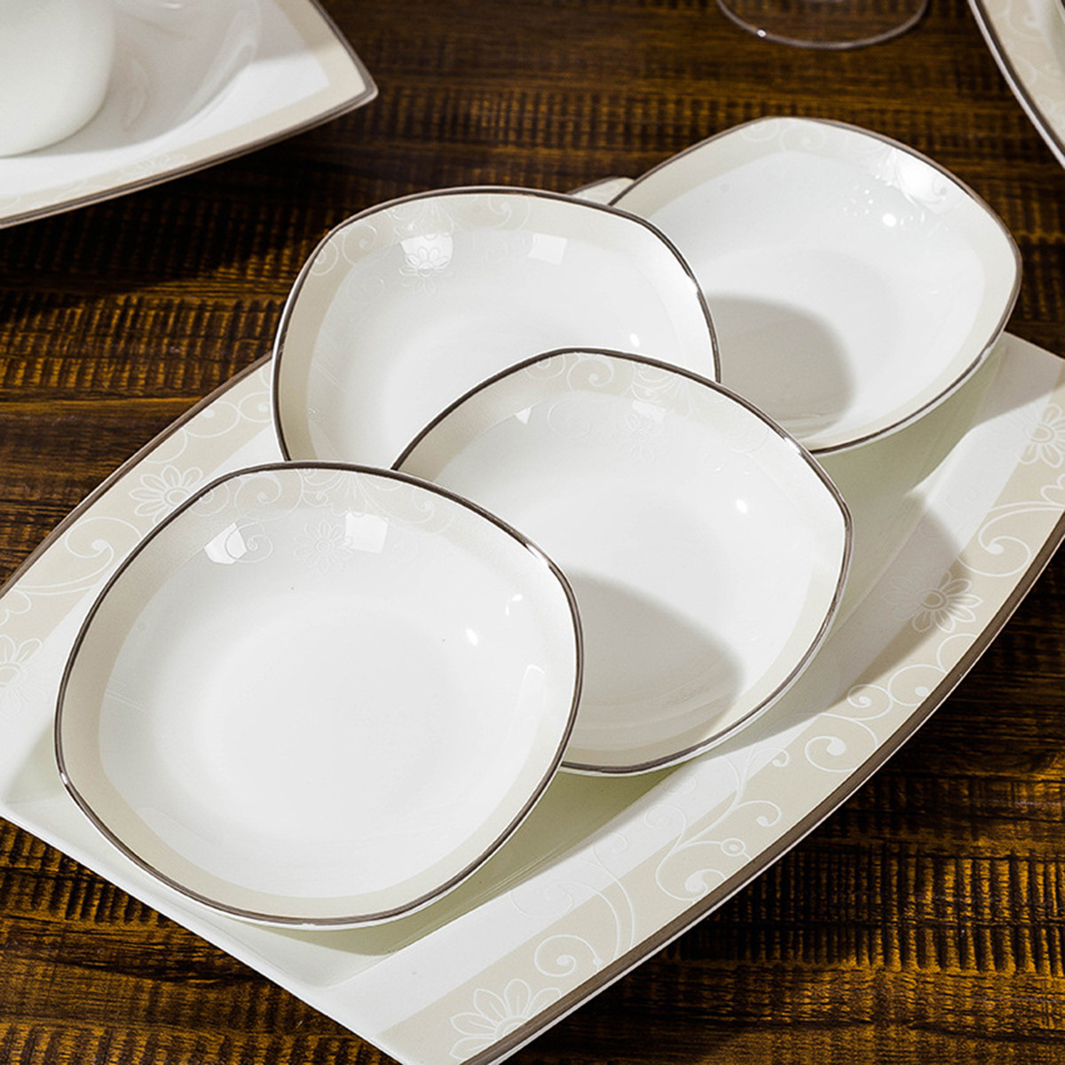 骨瓷餐具碗碟套装家用陶瓷碗盘吃饭碗筷简约菜盘子组合jy