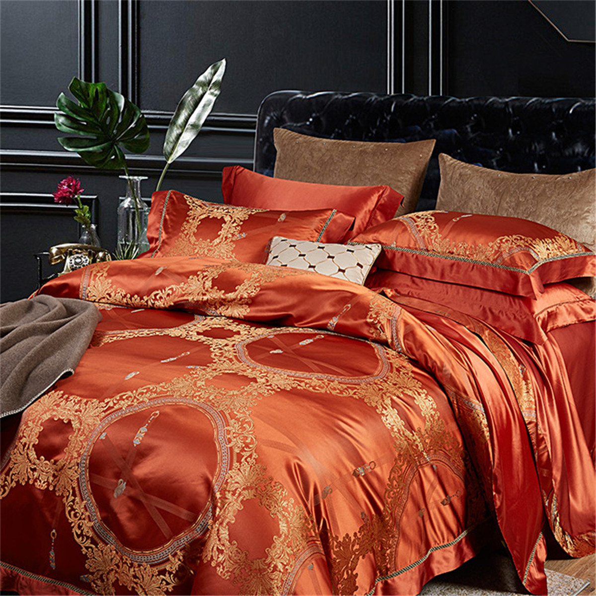 欧式豪华皇家五星级酒店双面丝绸缎桑蚕丝四件套宫廷别墅床品