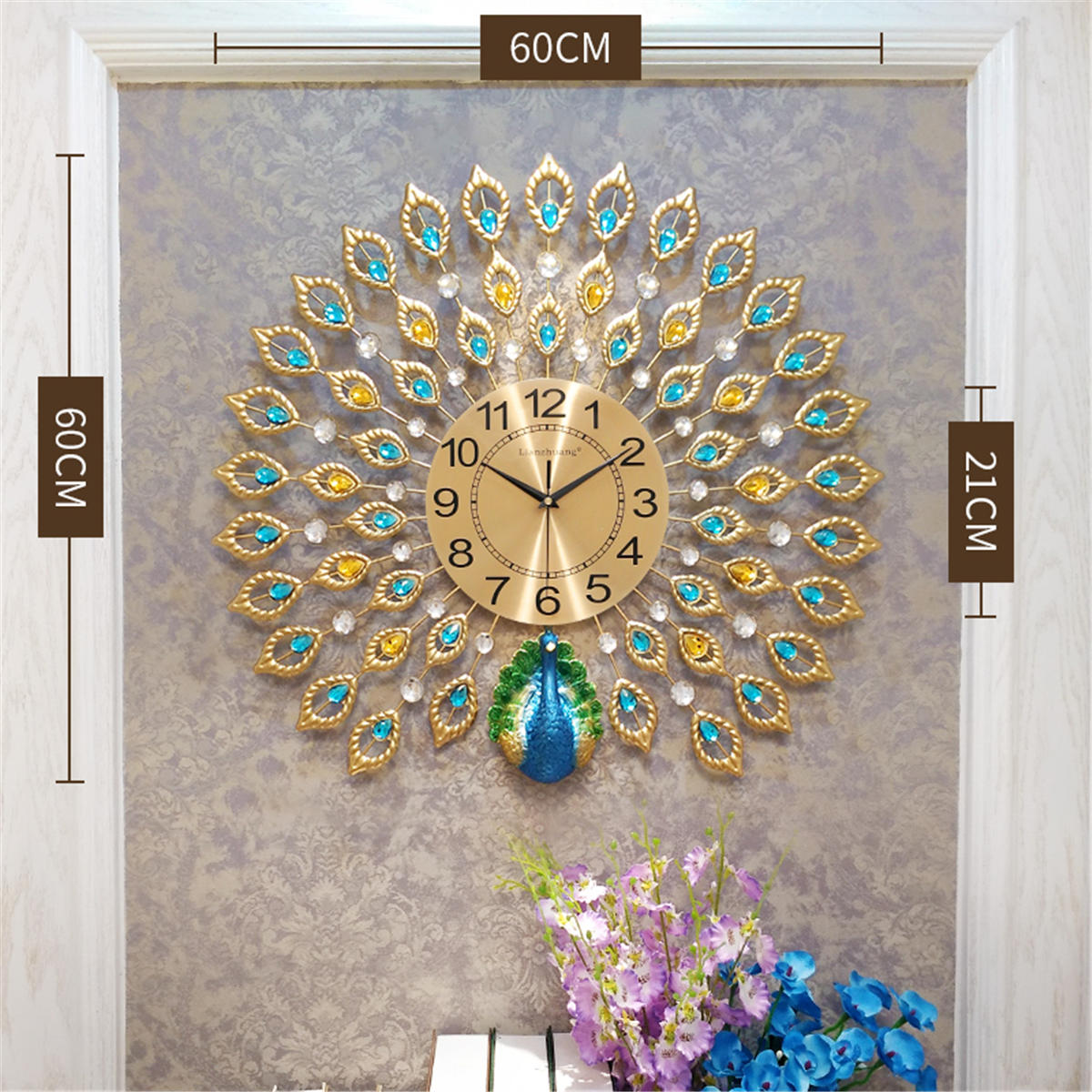 孔雀挂钟客厅欧式钟表创意时钟家用装饰挂表壁钟静音电子钟石英钟