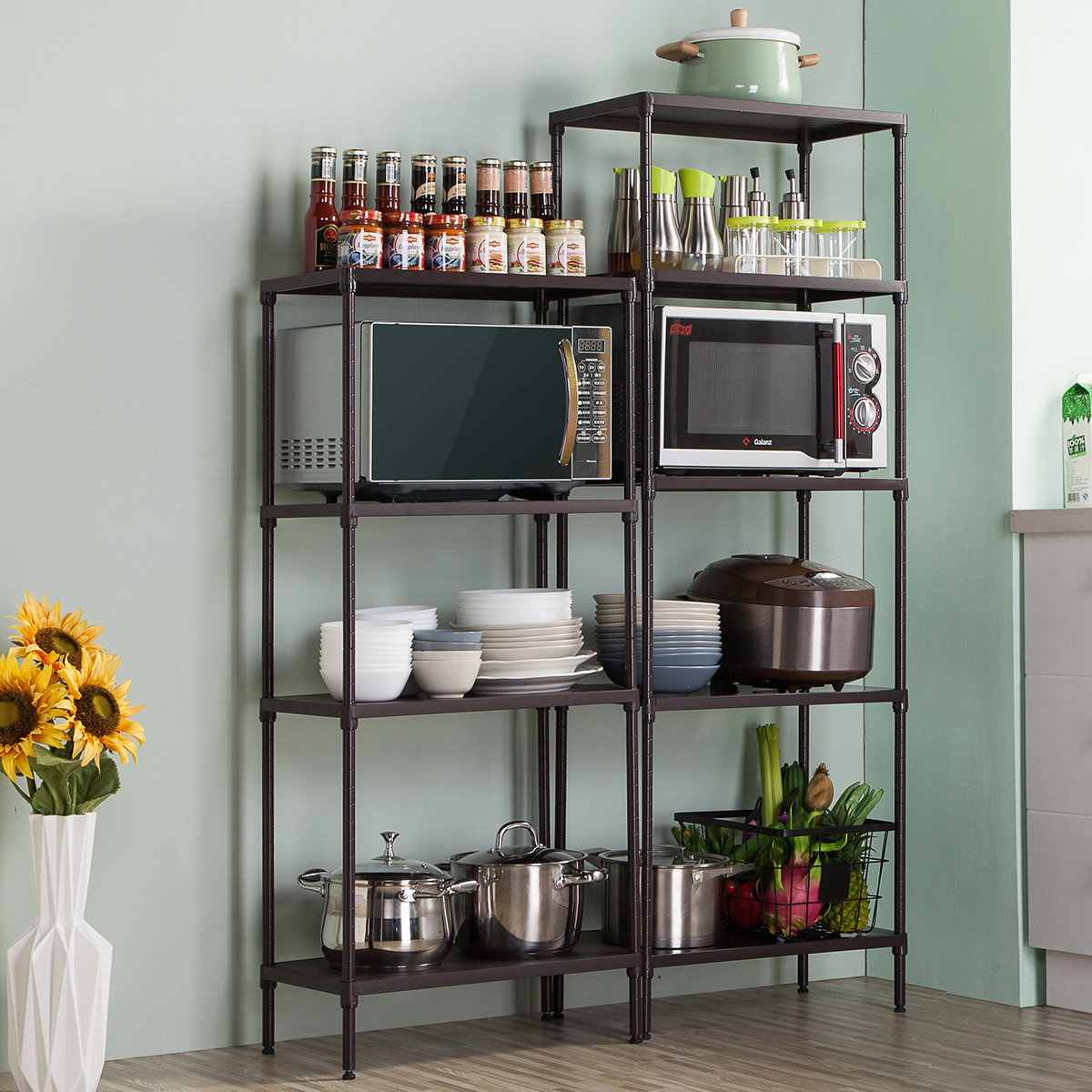 碳钢隔板落地家用收纳架书架储物架厨房置物架