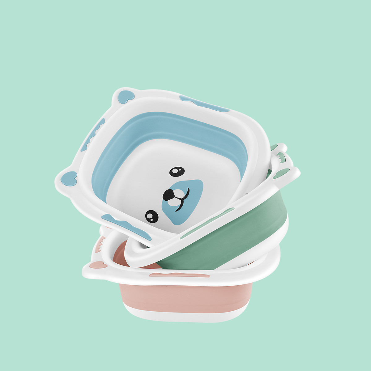 婴儿洗脸盆宝宝单个2个装可折叠洗脚卡通可爱新生儿洗屁屁小盆