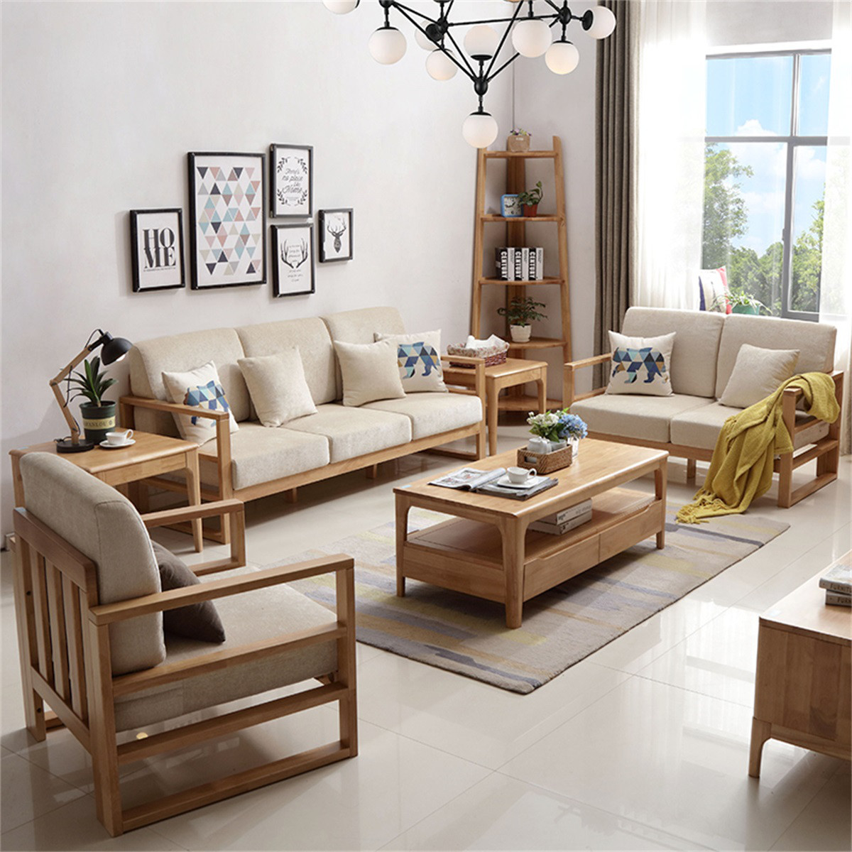 北欧全实木沙发组合简约现代小户型双人三人沙发客厅家具