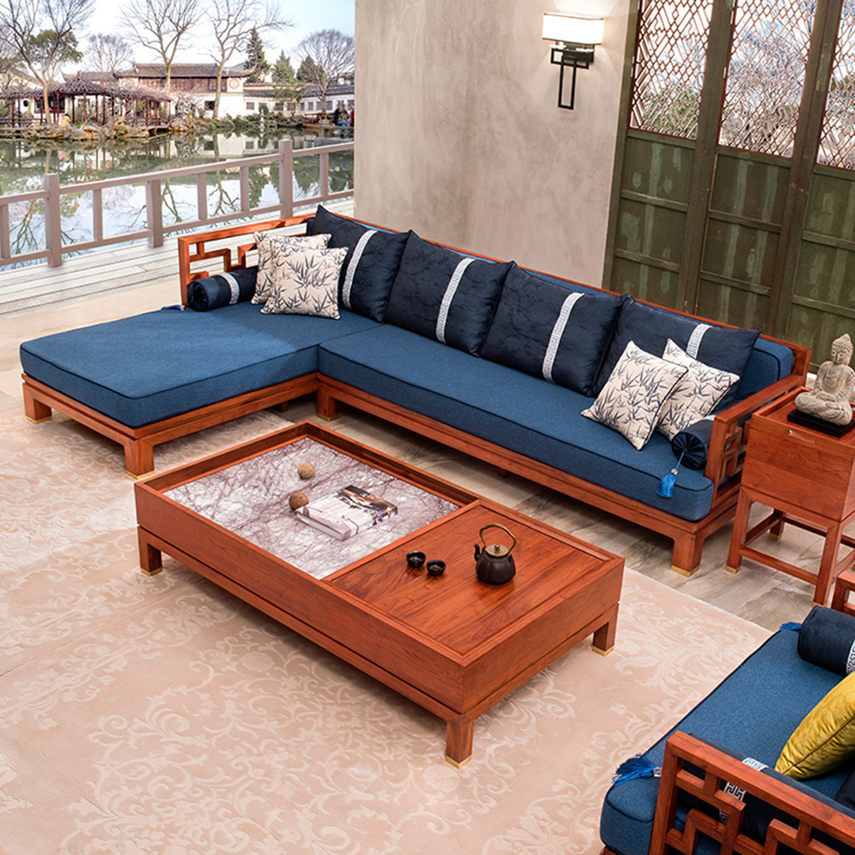 安邸 红木新中式沙发实木巴西花梨木转角红木沙发客厅组合沙发