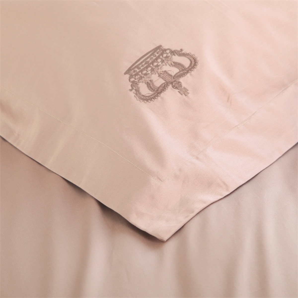 皇冠香槟色60支长绒棉四件套全棉时尚纯色绣花被套床单床上用品