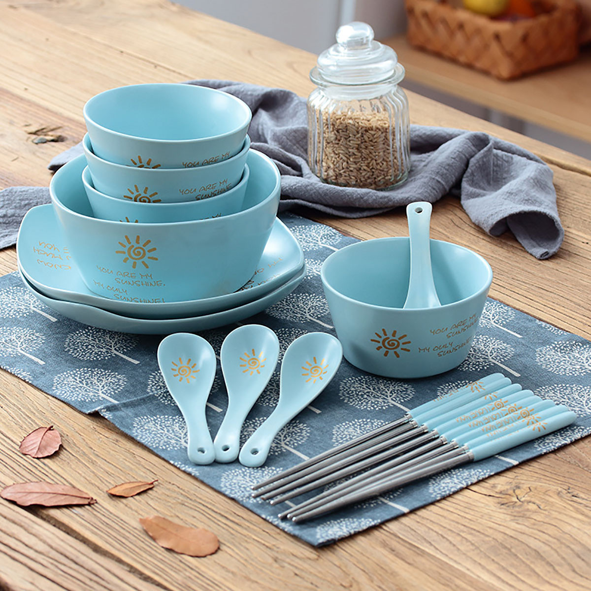 餐具套装哑光15头陶瓷碗碟套装韩式简约家用碗具碗筷碗盘套装宿舍家用