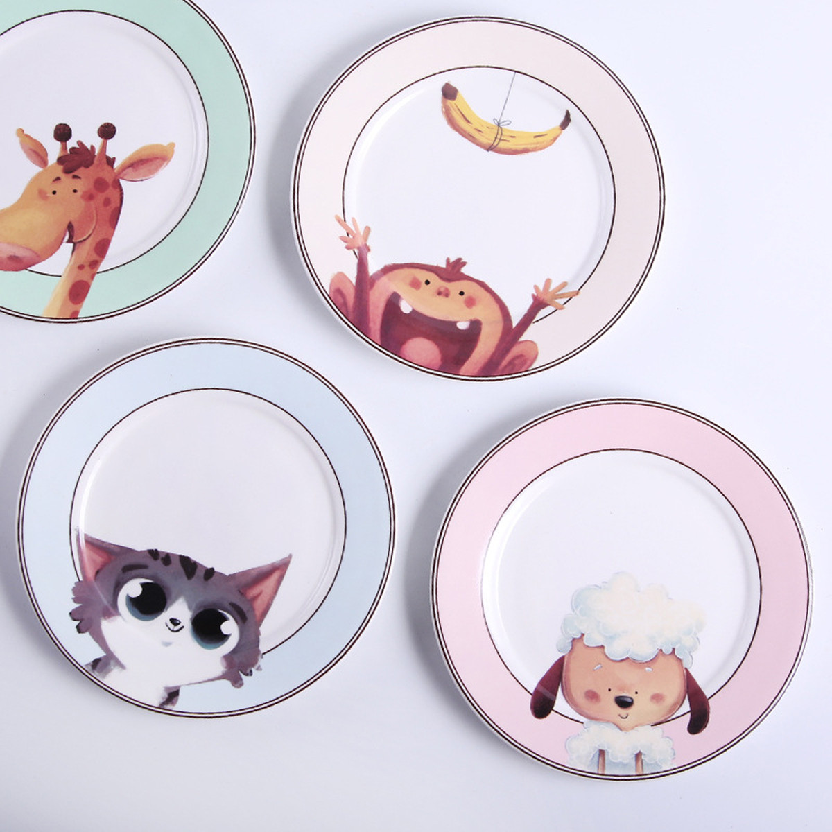 卡通陶瓷盘子创意西餐盘家用菜碟子水果盘儿童餐具陶瓷碗盘碟套装两件