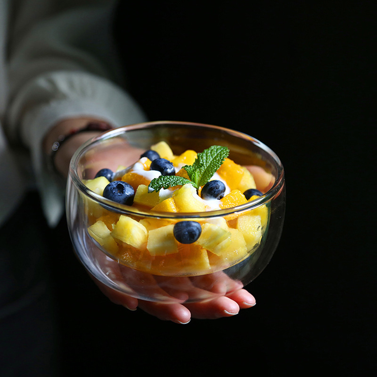 耐热双层玻璃甜品碗冰淇淋碗冷菜碗宿舍家用新款汤面碗简约瓷器