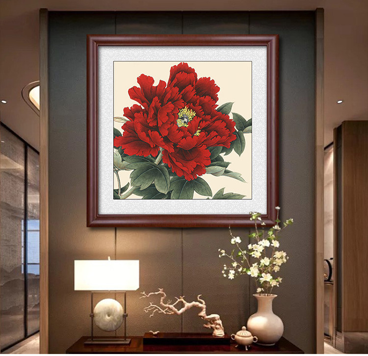 花开富贵牡丹花装饰画玄关正方形中国风挂画客厅餐厅国画