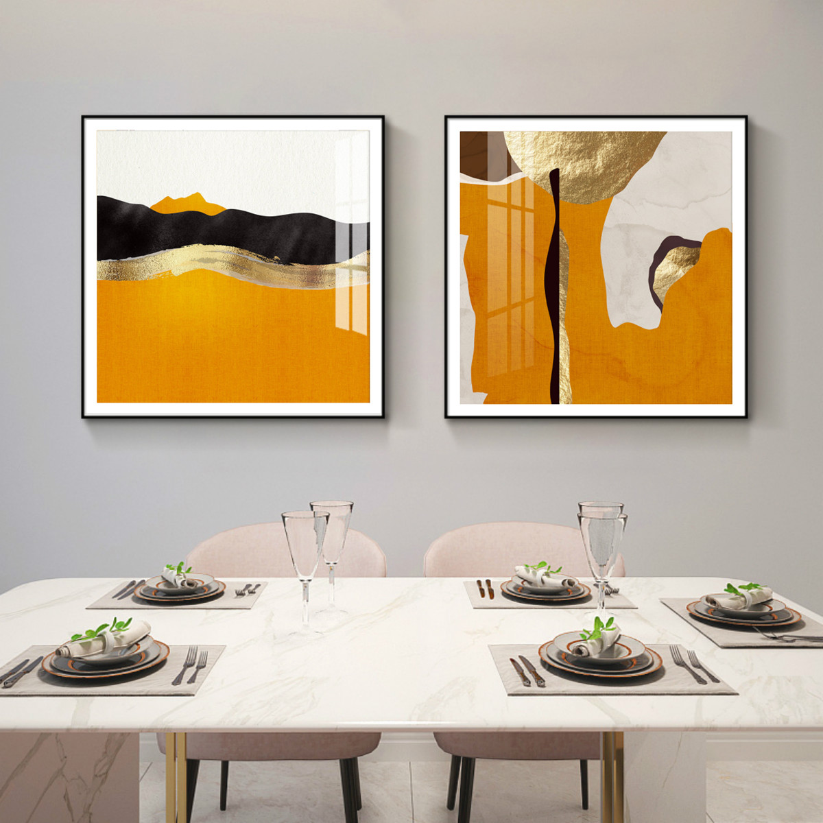 现代简约餐厅装饰画轻奢风饭厅挂画单幅客厅玄关墙面壁画橙色抽象