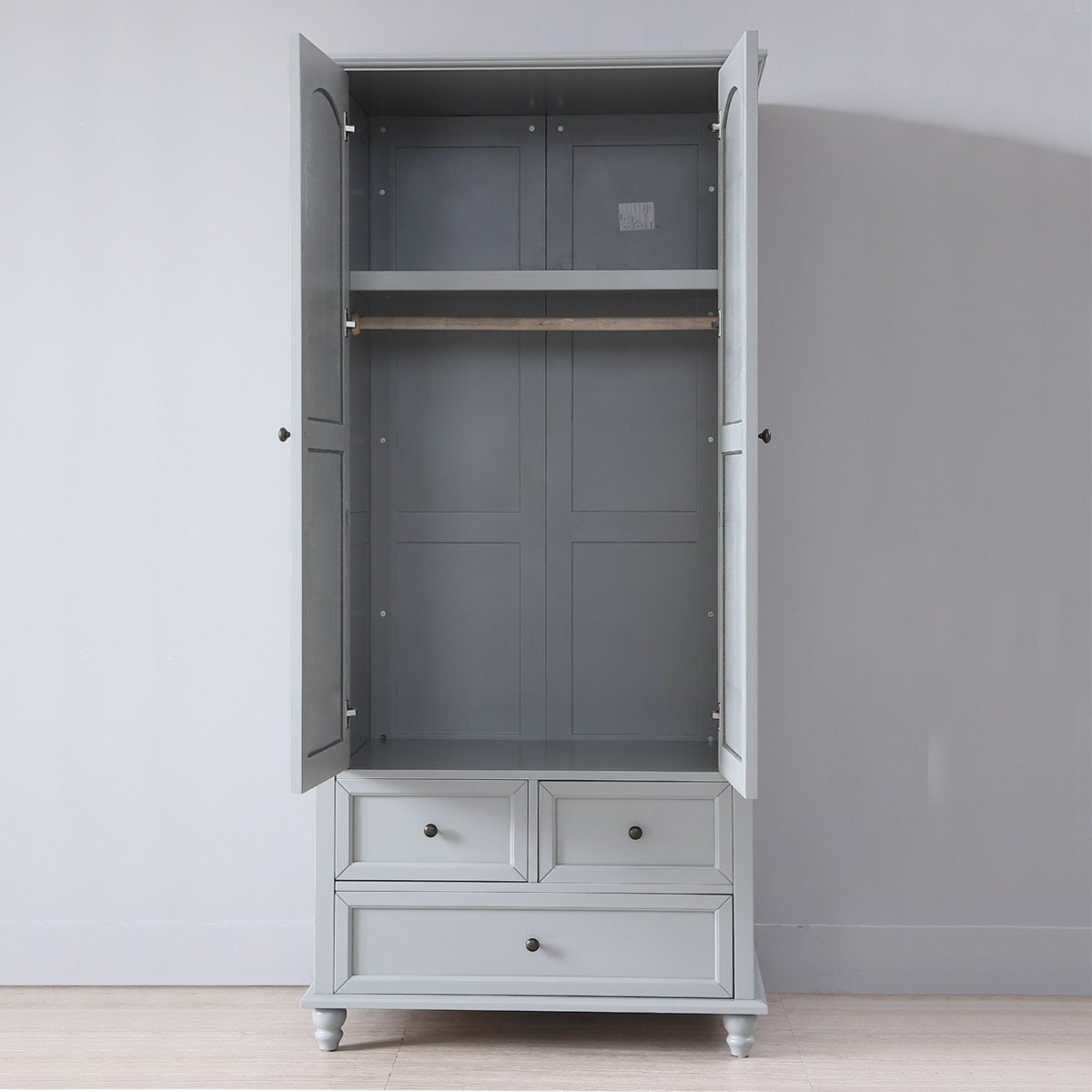 奢华世家 美式乡村全实木两门双门衣柜 简约灰色复古白橡木衣橱