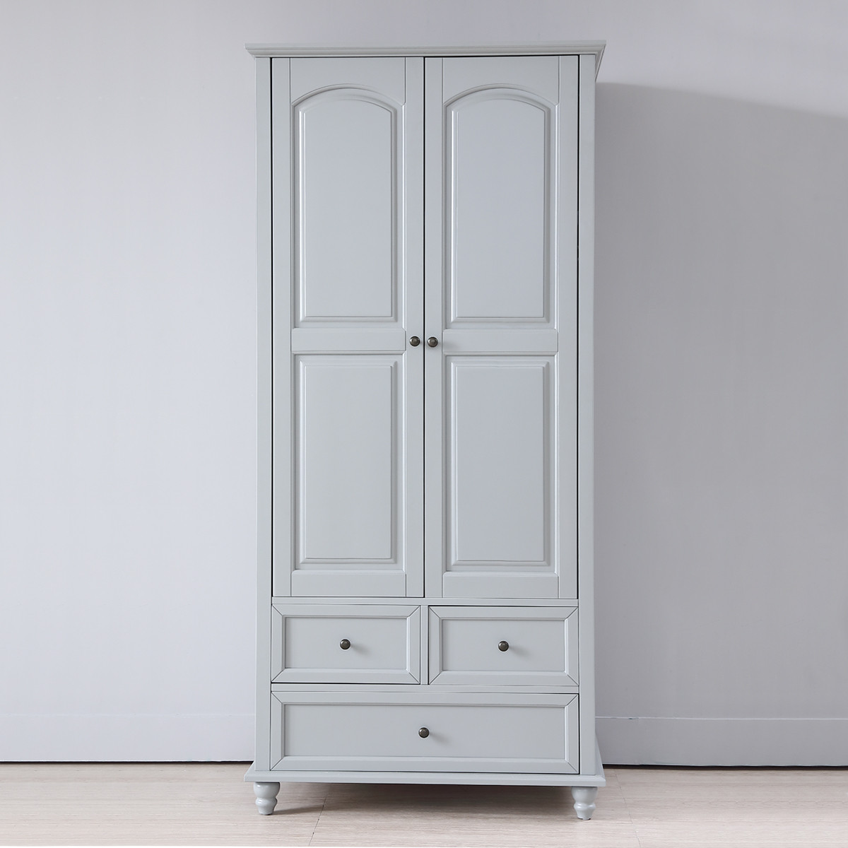 奢华世家 美式乡村全实木两门双门衣柜 简约灰色复古白橡木衣橱