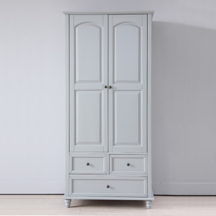 奢华世家 美式乡村全实木两门双门衣柜 简约灰色复古白橡木衣橱