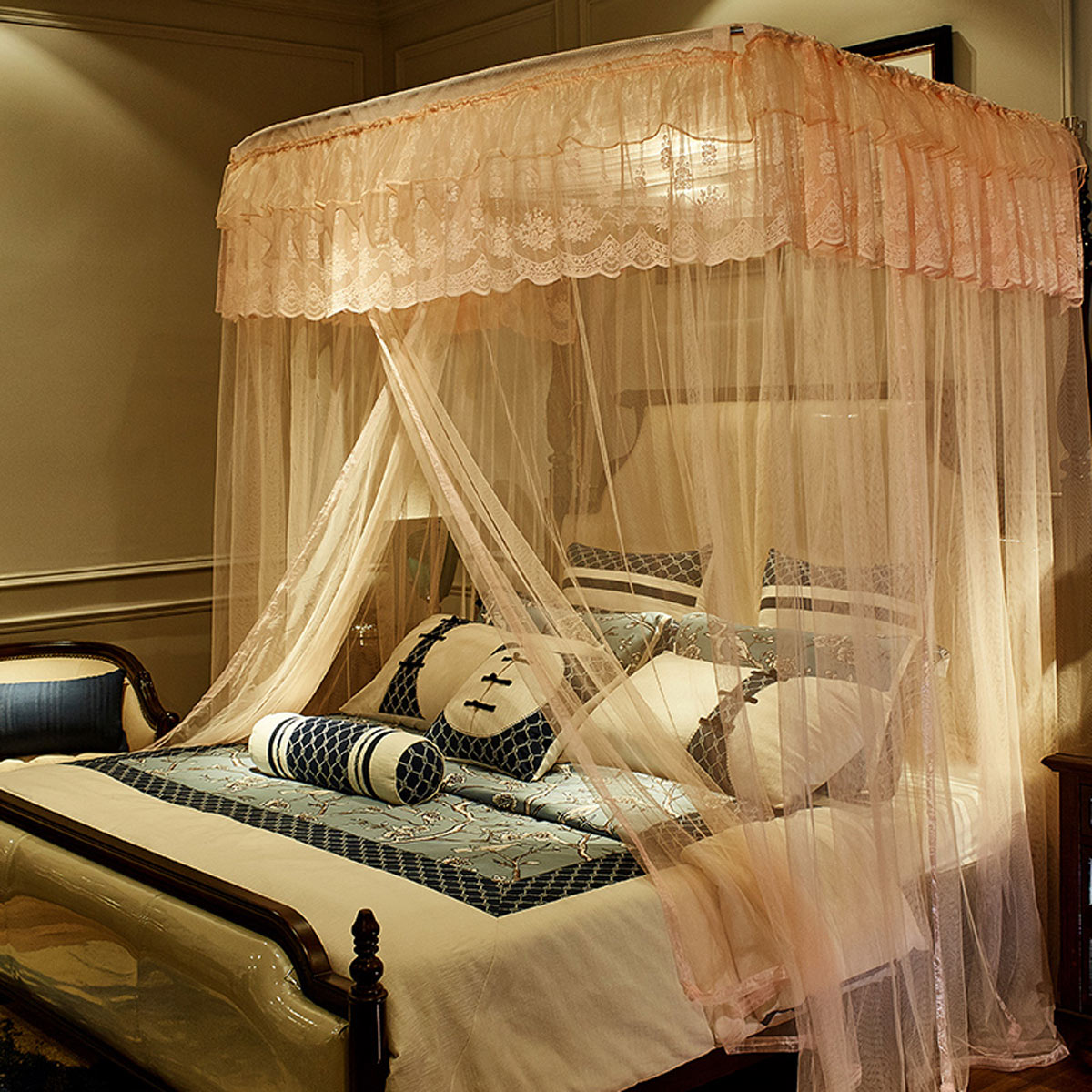 豪华钓鱼竿伸缩宫廷蚊帐公主1.5米1.8m床双人家用别墅装饰