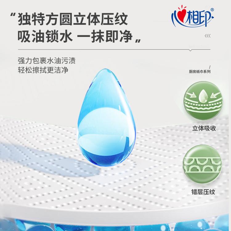 心相印 【加厚去污】心相印厨房纸巾吸油纸吸水料理纸巾卷纸4提8卷整箱
