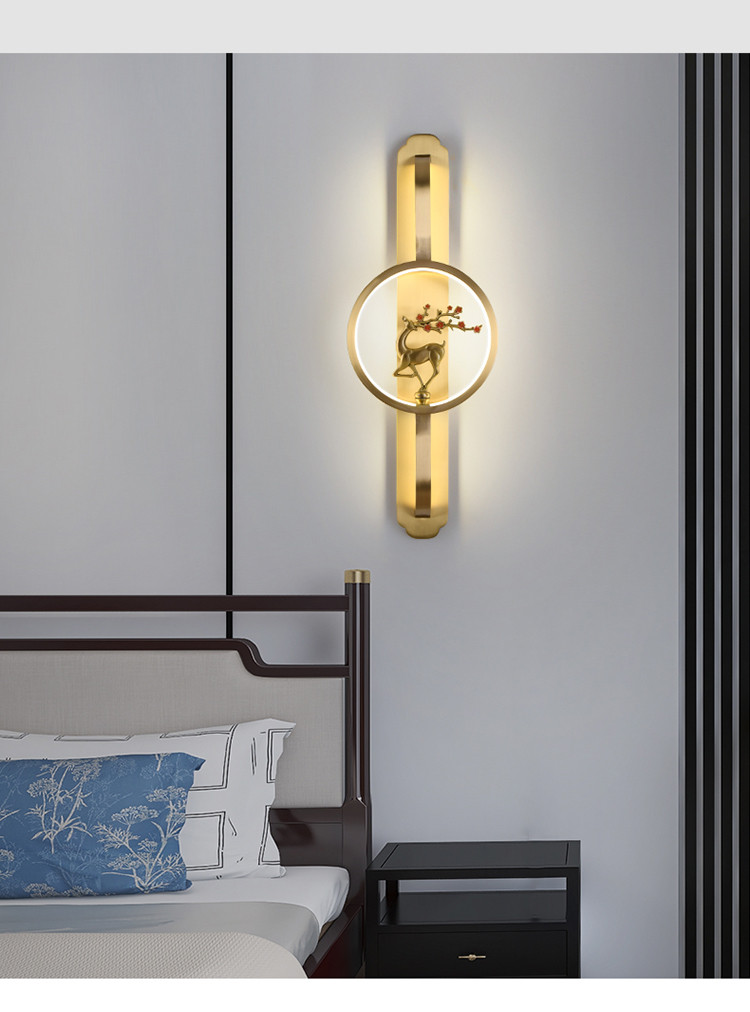 新中式壁灯全铜小鹿梅花客厅电视墙背景墙床头民宿中国风禅意灯具