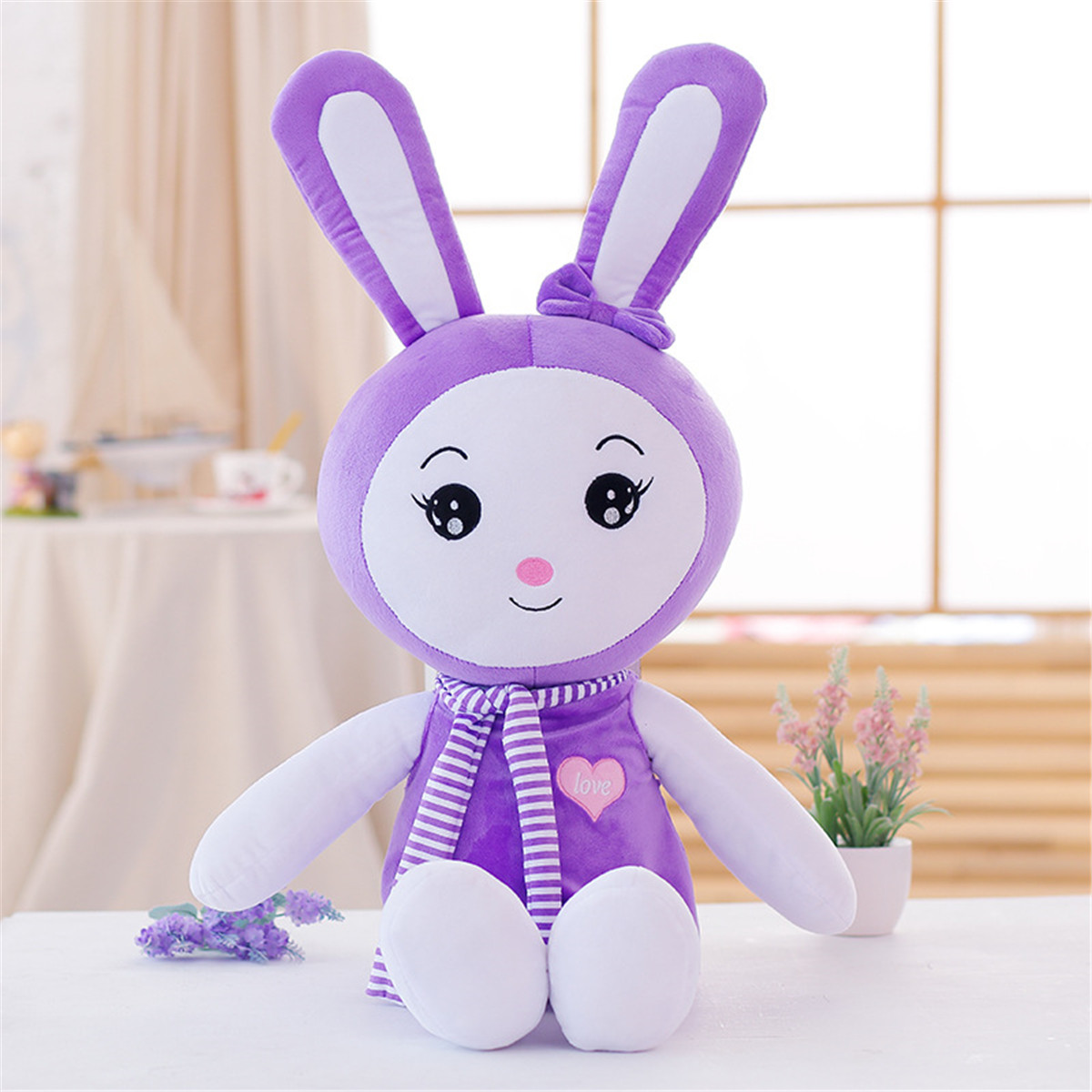 铠私乐可爱长耳朵兔子公仔毛绒玩具围巾兔抱枕布娃娃color紫色圆眼