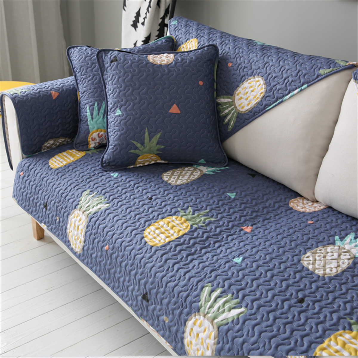 深色菠萝沙发垫布艺防滑四季通用客厅沙发巾靠背巾