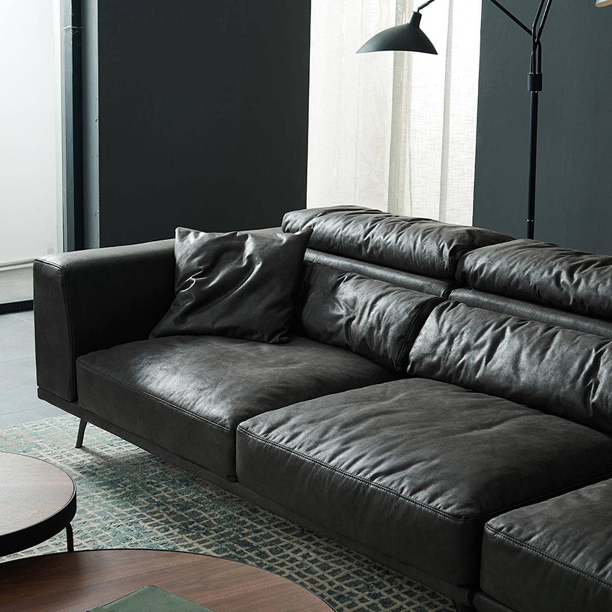 免洗科技布沙发轻奢北欧客厅 现代简约黑色羽绒布艺意式极简沙发