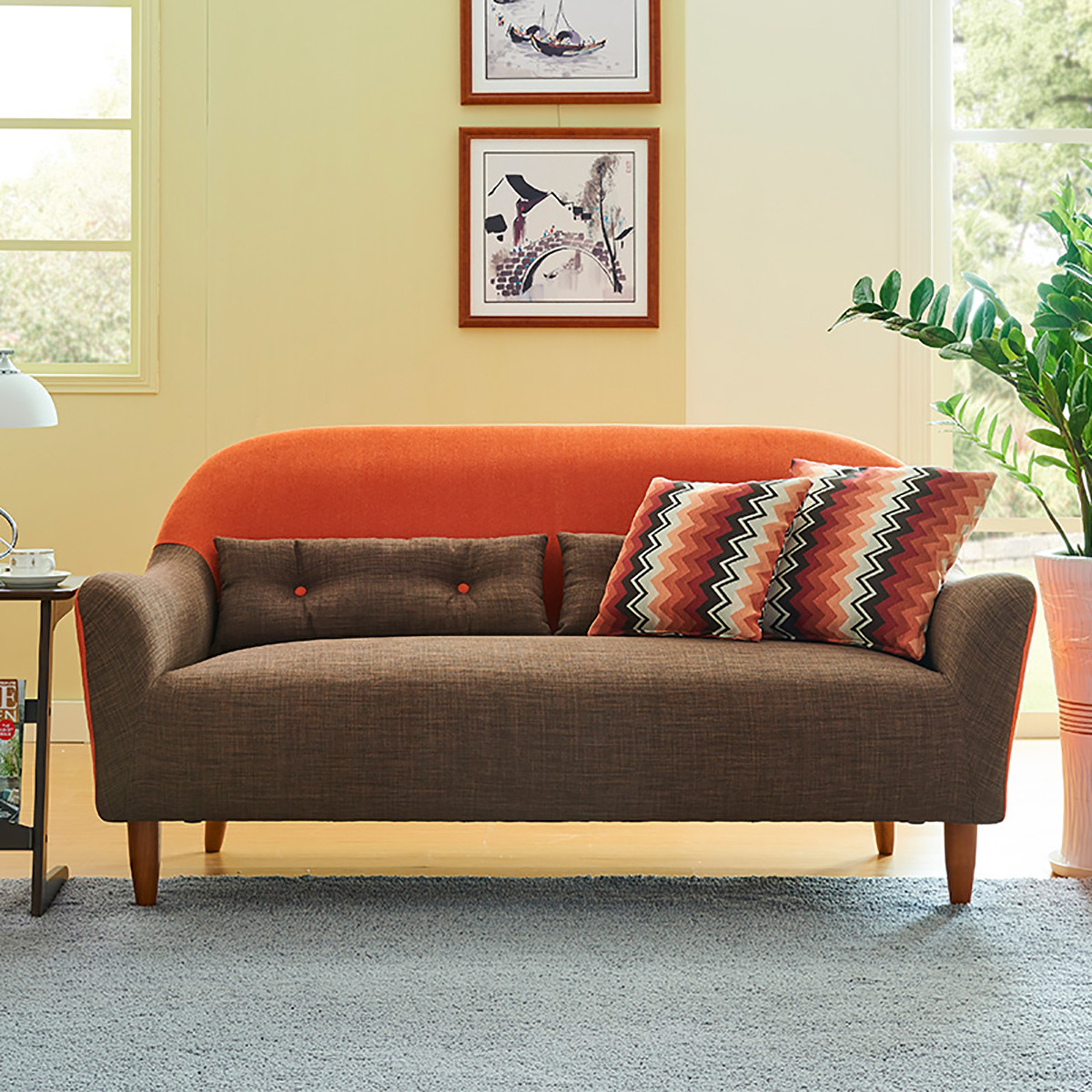 小沙发单人双人三人北欧撞色时尚布艺沙发color橙色 深咖拼色