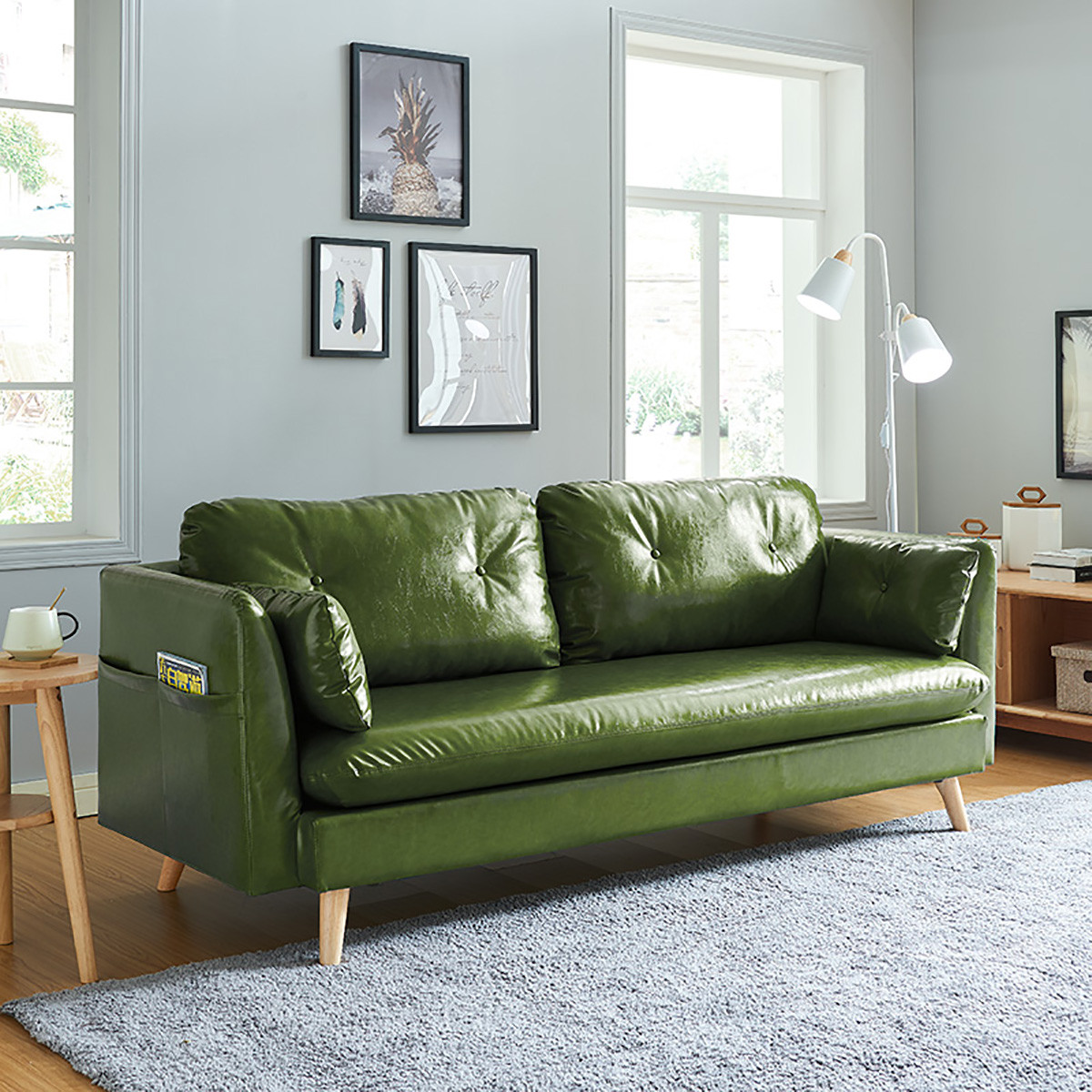 客厅整装双人现代简约办公室皮艺沙发组合color墨绿色(拉扣款)