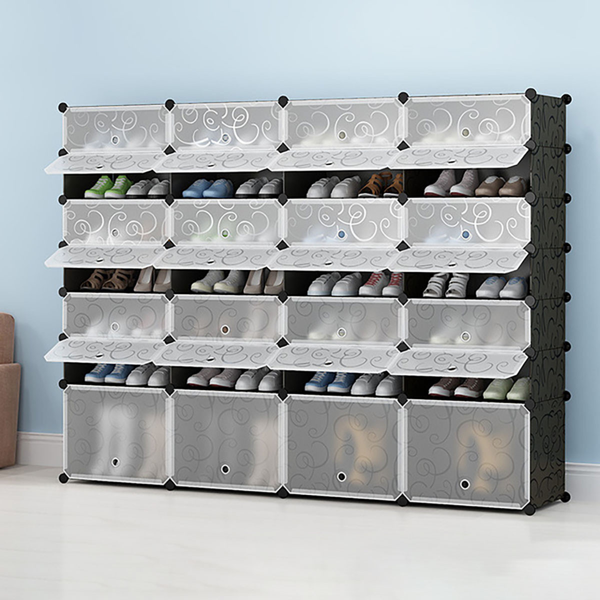 黑压花白花塑料简易鞋架鞋柜防水防尘多层自组装鞋架