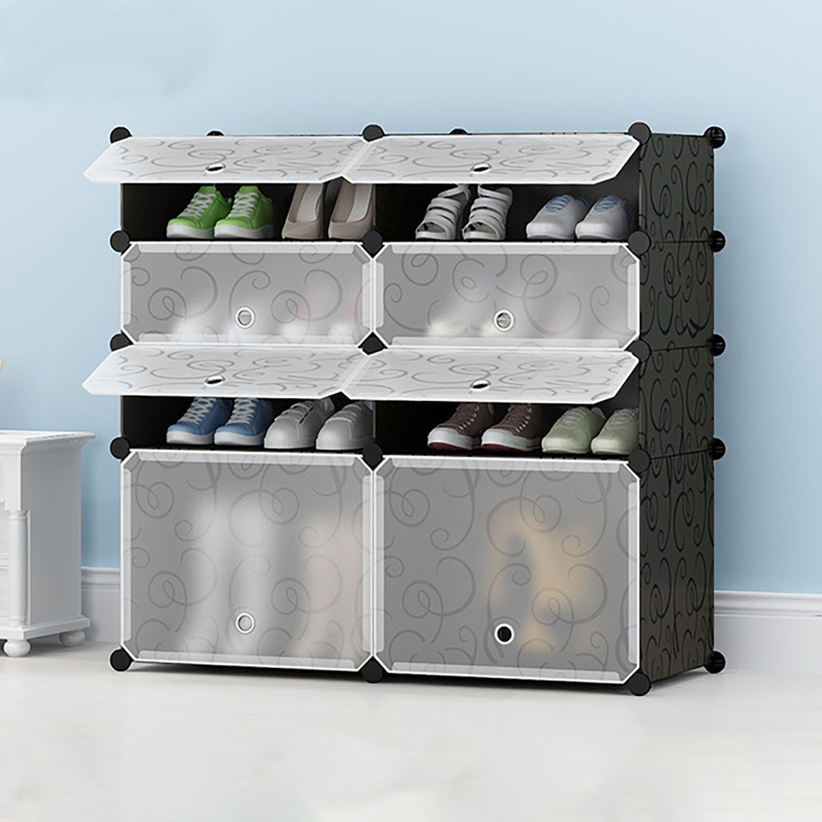 黑压花白花塑料简易鞋架鞋柜防水防尘多层自组装鞋架