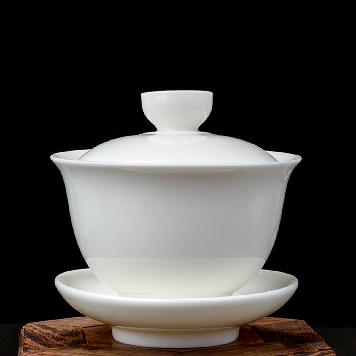 德化羊脂玉白瓷三才盖碗茶杯中国白玉瓷敬茶碗中式泡茶备茶碗