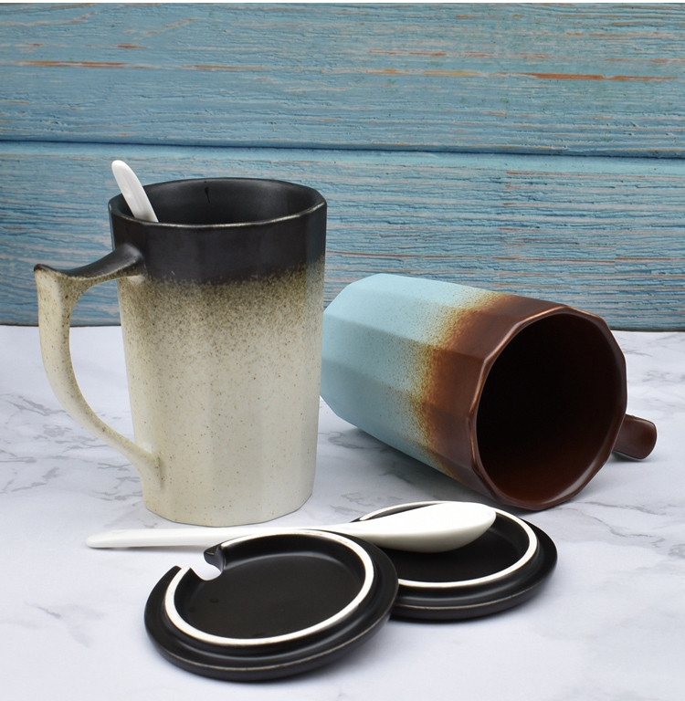 zu马克杯定制情侣杯子磨砂一对文艺陶瓷杯带盖带勺简约水杯家用