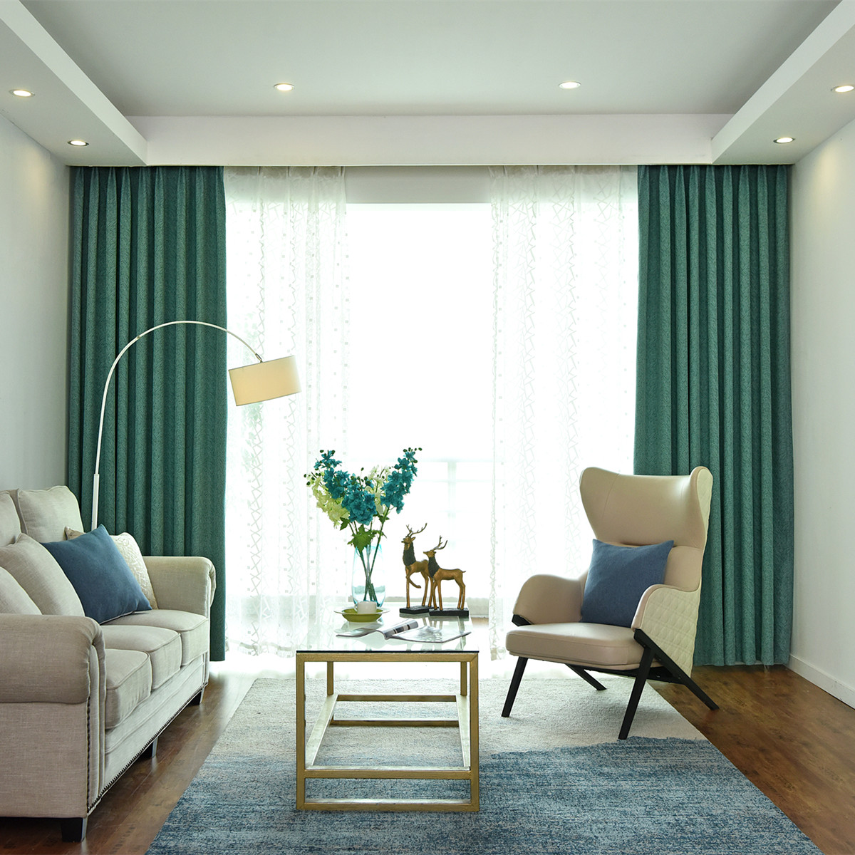 北欧莫兰迪成品窗帘客厅全遮光欧式卧室现代简约灰绿色布飘窗轻奢