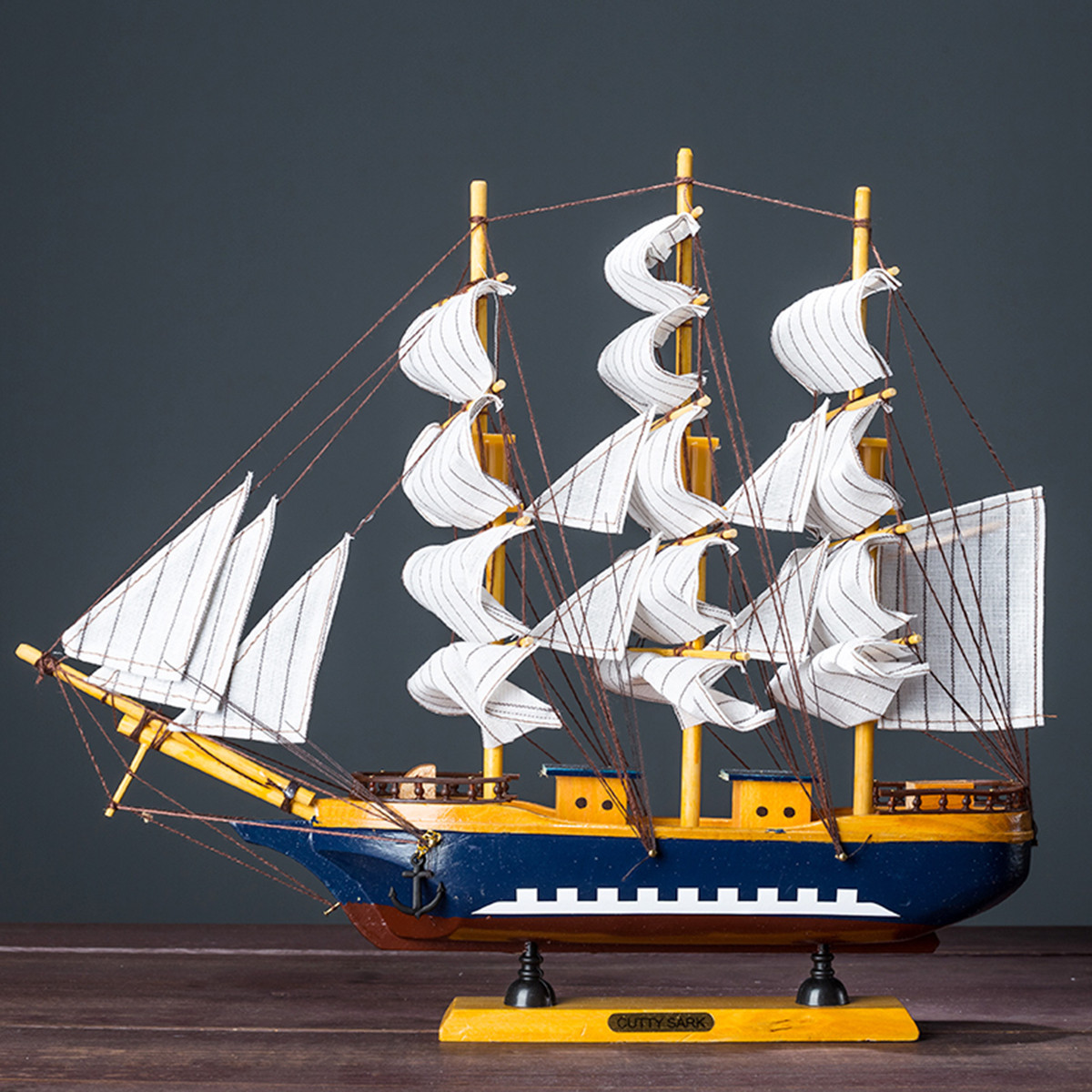 木质帆船模型摆件地中海客厅家居装饰品一帆风顺小工艺船手工制作
