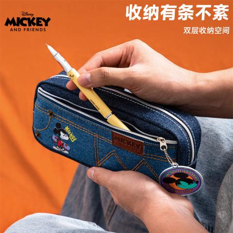 迪士尼 儿童笔袋小学生米奇复古笔袋初中生高中生大容量简约学生文具袋 图片 5