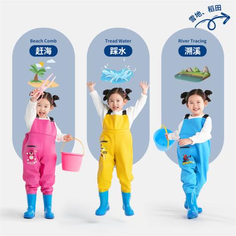 迪士尼 儿童玩水连体衣背带下水裤正品幼儿园涉水赶海钓鱼装备全身防水服 图片 5