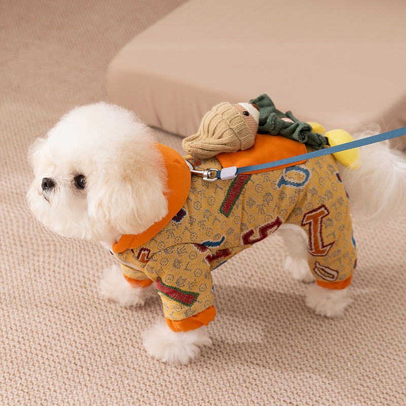 嬉皮狗 宠物狗狗衣服冬季加厚保暖四脚衣涂鸦潮酷小熊连帽泰迪小型犬棉衣
