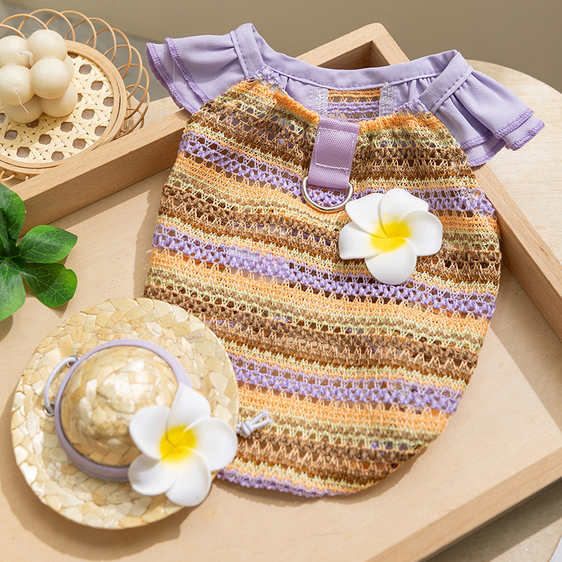 嬉皮狗 小猫咪衣服春夏季镂空透气度假风衣服自带牵引扣中小型宠物猫背心