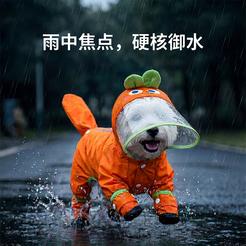 嬉皮狗 可爱狗狗雨衣可拆连脚卡通造型雨衣泰迪比熊小型幼犬雨天遛狗神器