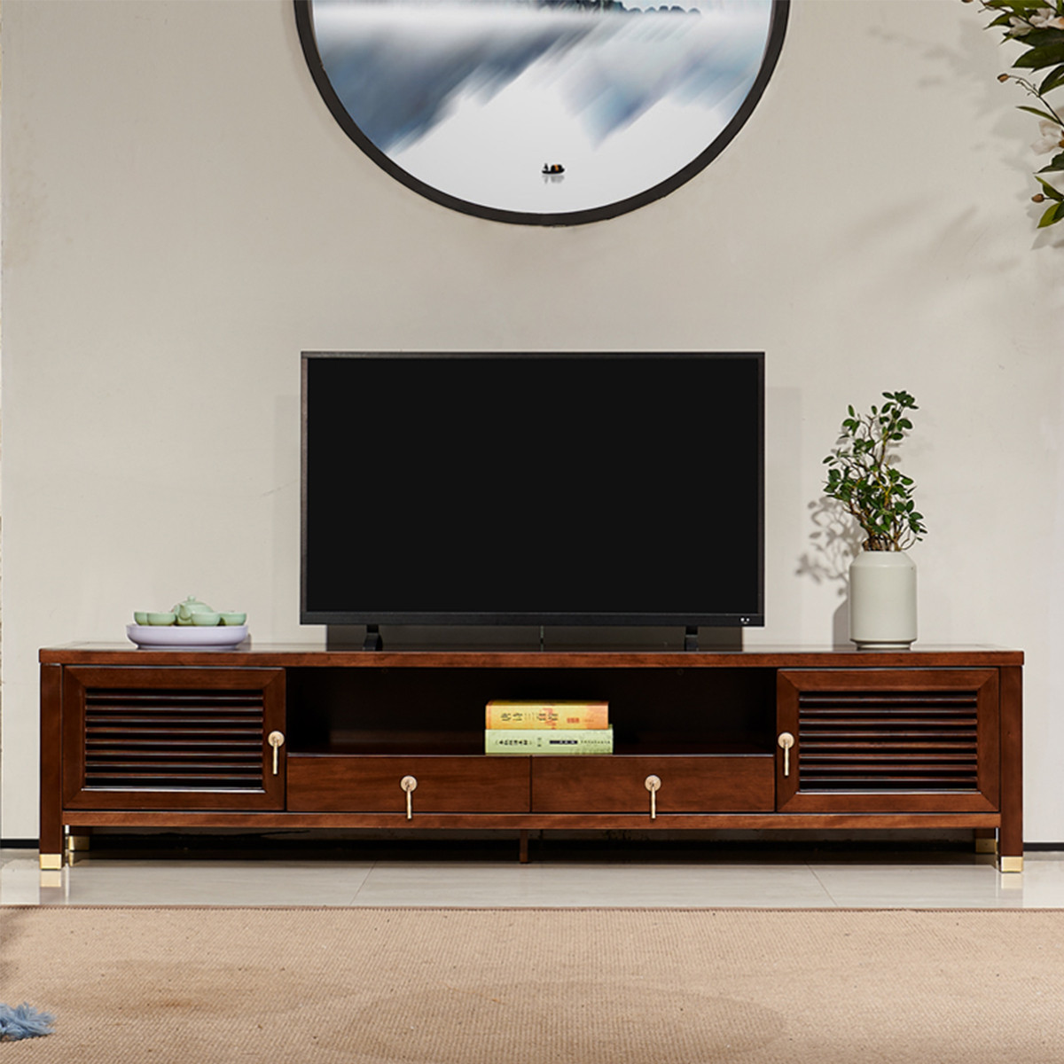 新中式实木电视柜茶几组合卧室储物地柜边柜矮柜红檀木客厅家具