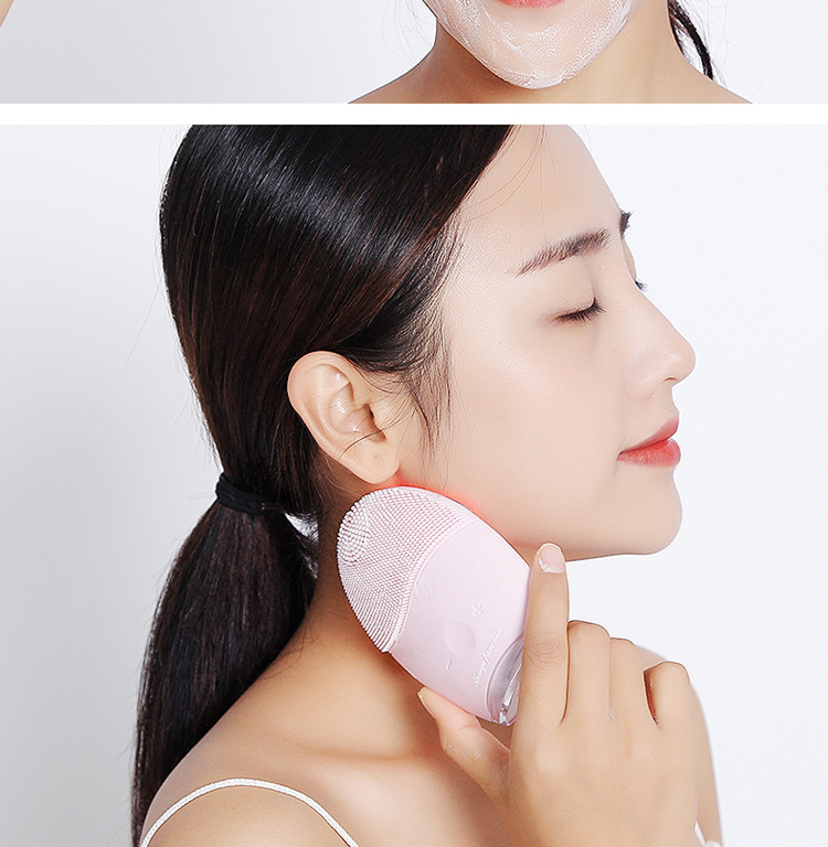 彩光硅胶洁面仪红蓝光嫩肤深层毛孔清洁洗脸器按摩美 容器nv8290