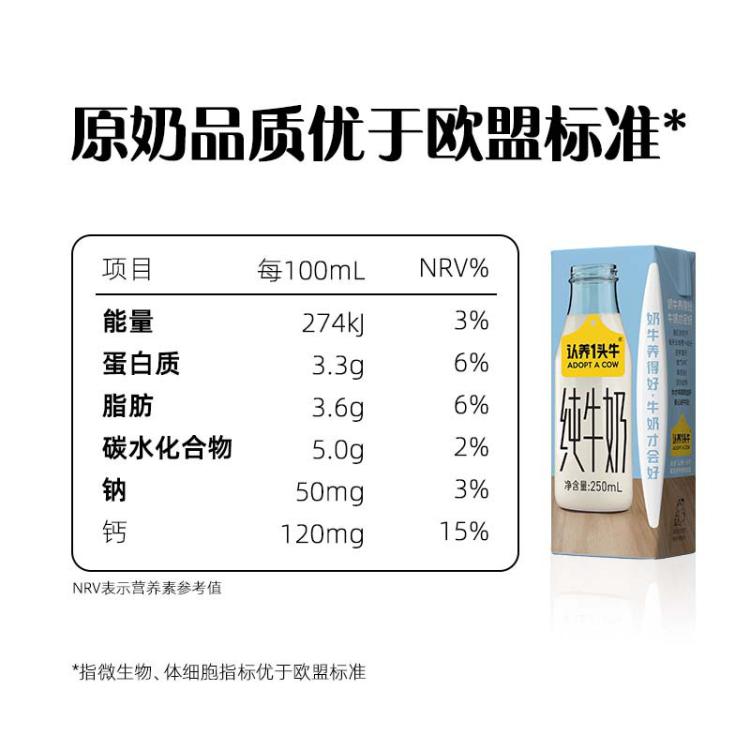 认养一头牛 【7月产】全脂纯牛奶生牛乳 250ml*12盒*1箱整纯牛奶礼盒