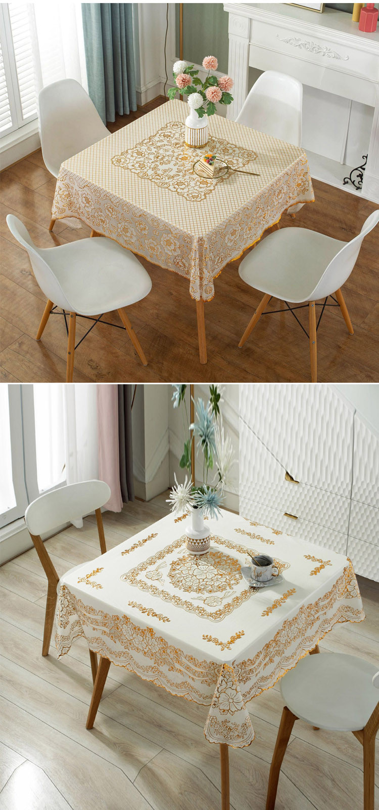 蕾丝花朵烫金免洗防水防油pvc小方桌正方形餐桌布台布家用桌布