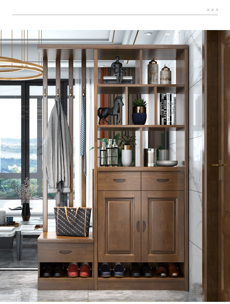 中式酒柜鞋柜一体靠墙带挂衣架玄关间厅柜双面隔断屏风置物架