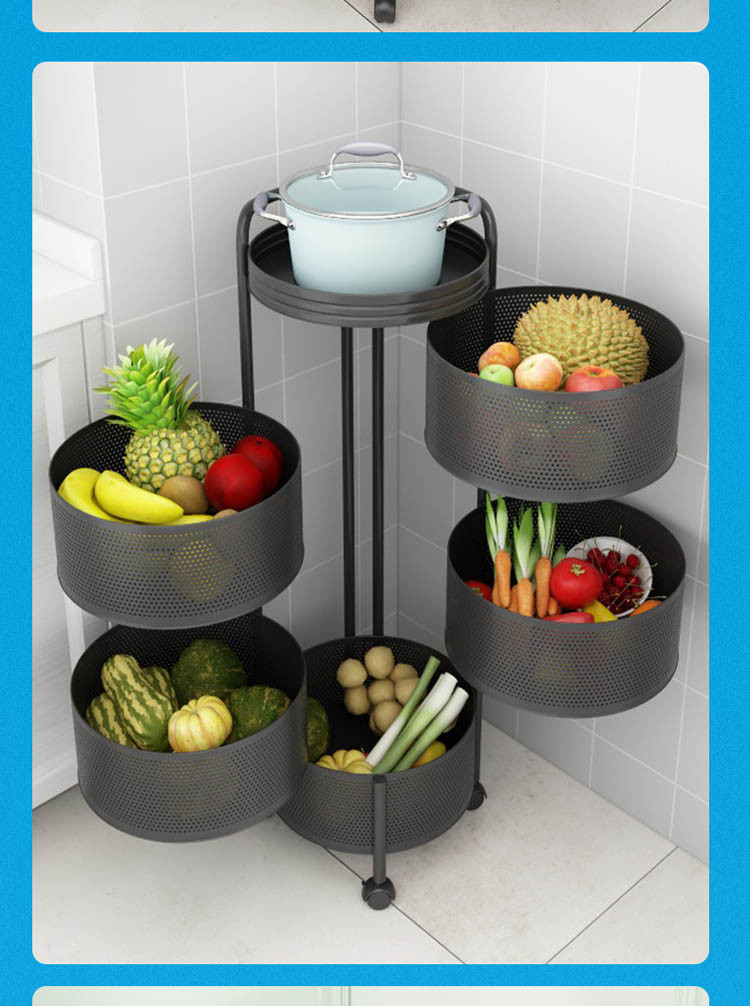 旋转蔬菜置物架厨房落地多层放菜架子家用圆形菜篮子圆柱形收纳架
