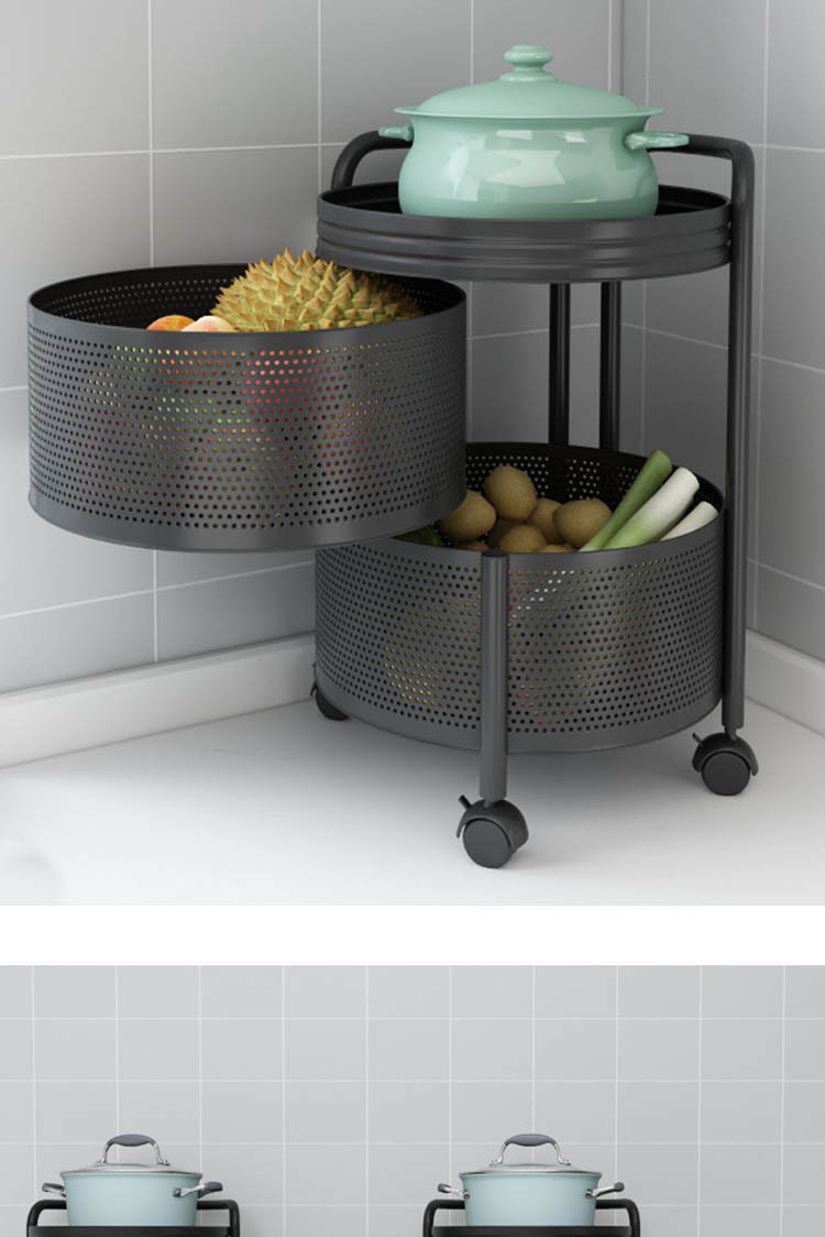 旋转蔬菜置物架厨房落地多层放菜架子家用圆形菜篮子圆柱形收纳架