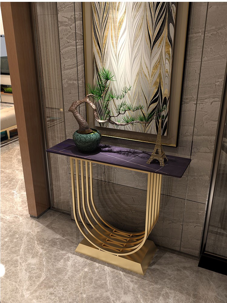 意式轻奢玄关桌铁艺客厅装饰玄关台大理石金色玄关柜北欧岩板玄关
