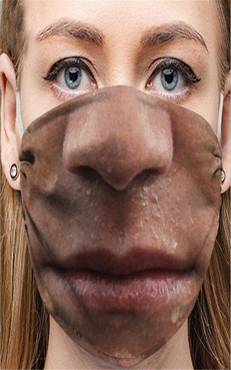 嘴巴笑容仿真人脸图案口罩搞笑另类表情万圣节丑拍视频可清洗透气